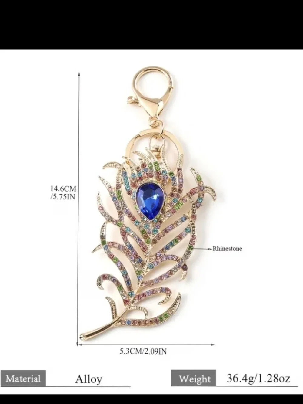 Beautiful Peacock Feather Bag Charm/ Keychain NEW